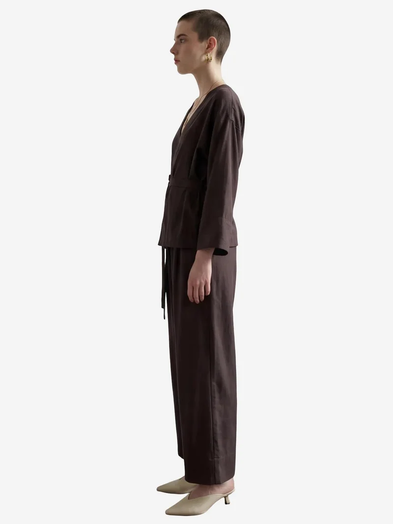 My Fashion Coffee Brown MY FASHION Belted V-neck Long Sleeve Two-Piece Set for Women | Best Price UAE