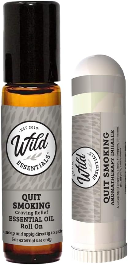 mEssentials Quit Smoking Nasal Inhaler and Roll On Essential Oils, 2 Piece Set, Stop Smoking Aid, Helps Relieve Cravings, Soothes Lungs, All Natural