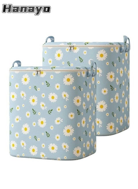 2 Pcs Storage Bags Dust Proof Foldable Closet Organizers Storage Containers with Handle Storage Containers for Bedding Comforters(Blue)