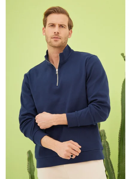 اوديلون Men's Half Zipper Sweatshirt Navy Blue
