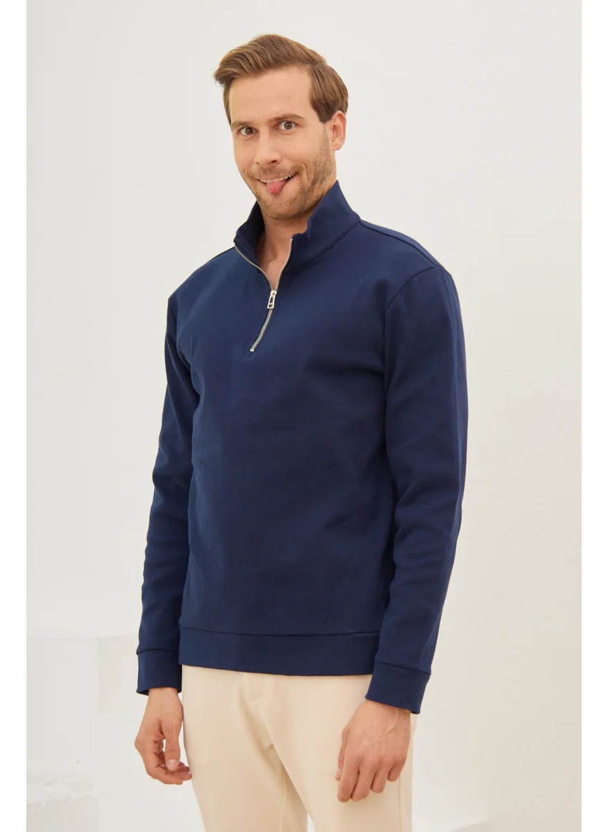 Odelon Men's Half Zipper Sweatshirt Navy Blue