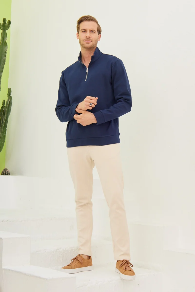 اوديلون Men's Half Zipper Sweatshirt Navy Blue
