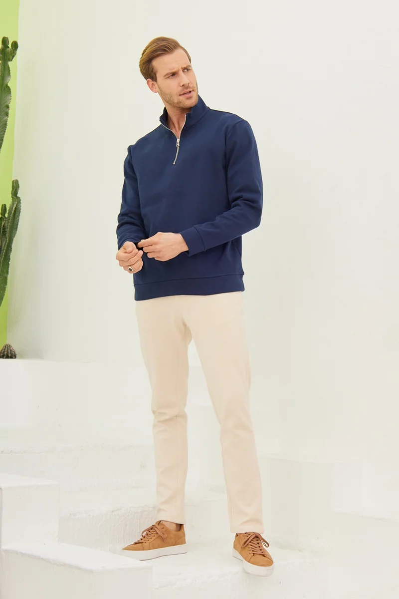اوديلون Men's Half Zipper Sweatshirt Navy Blue
