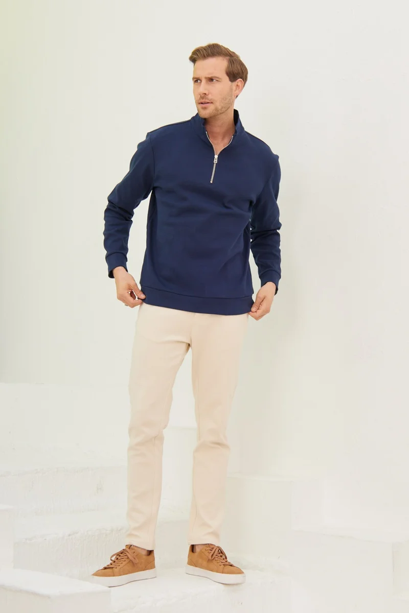 اوديلون Men's Half Zipper Sweatshirt Navy Blue