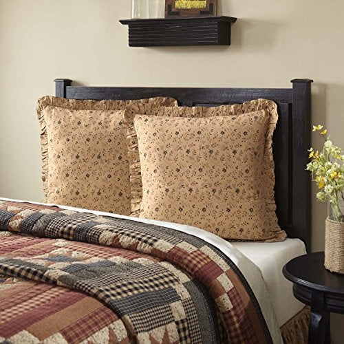 VHC Brands Maisie Fabric Euro Sham 26x26 Country Bedding Accessory, Tan - Image 2