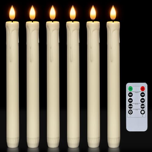 Homemory 6 Pcs Flameless Taper Candles with Remote, Timer, Dimmer, Ivory Battery Operated CandleSticks with Flickering Light, Plastic Led Window Candles, 9.6 Inches for Halloween Christmas Decoration - Image 1