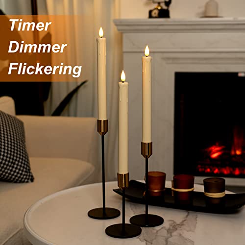 Homemory 6 Pcs Flameless Taper Candles with Remote, Timer, Dimmer, Ivory Battery Operated CandleSticks with Flickering Light, Plastic Led Window Candles, 9.6 Inches for Halloween Christmas Decoration - Image 3