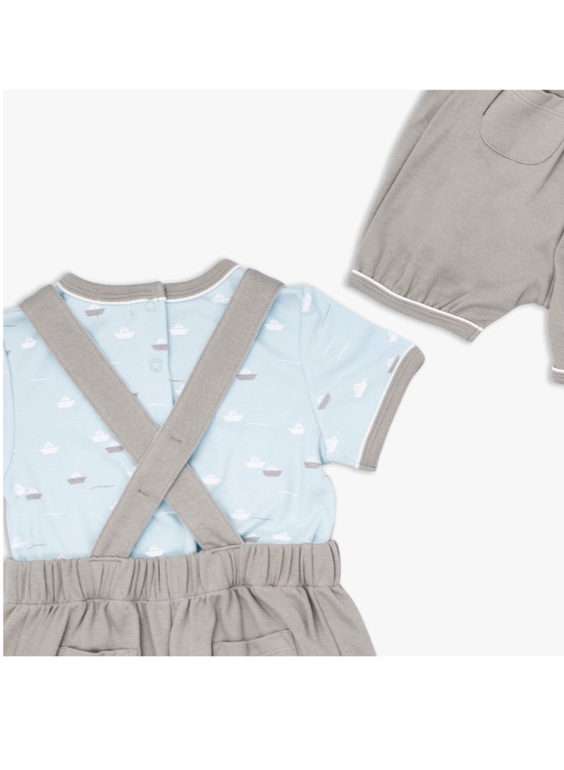 MOON 100% Cotton T-Shirt and Dungaree 18-24M Teal - Little Boat - Image 3