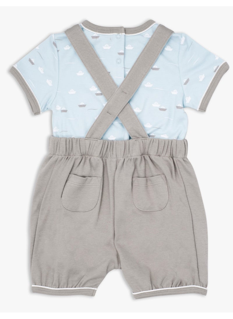 MOON 100% Cotton T-Shirt and Dungaree 18-24M Teal - Little Boat - Image 2