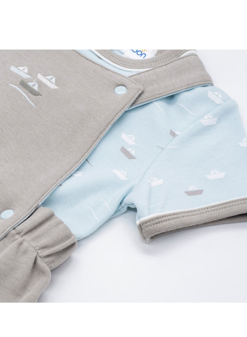 MOON 100% Cotton T-Shirt and Dungaree 18-24M Teal - Little Boat - Image 4