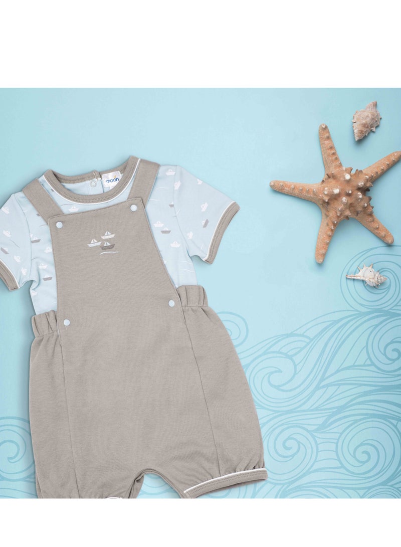 MOON 100% Cotton T-Shirt and Dungaree 18-24M Teal - Little Boat - Image 5