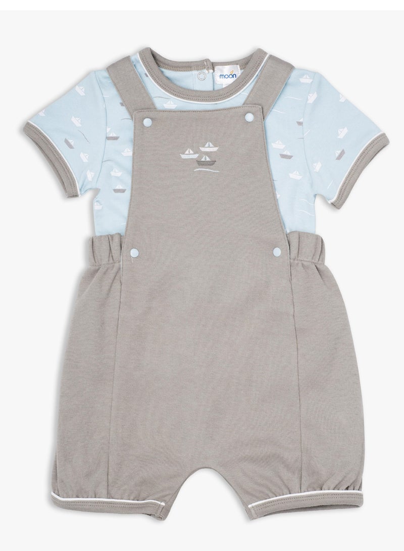 MOON 100% Cotton T-Shirt and Dungaree 18-24M Teal - Little Boat - Image 1