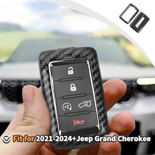 JWWY Key Fob Case Cover Holder Shell Protector Sleeve Enclosure Fit for 2021-2024+Jeep Grand Cherokee Accessories Carbon Fiber - Image 3