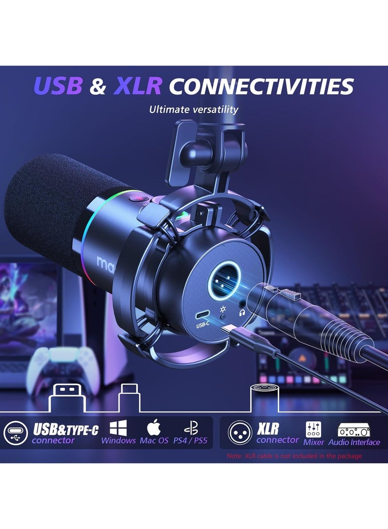 MAONO PD200XS XLR/USB Dynamic RGB Microphone Kit with Boom Arm, Mute, Gain Knob, Volume Control & Software – Black - Image 2