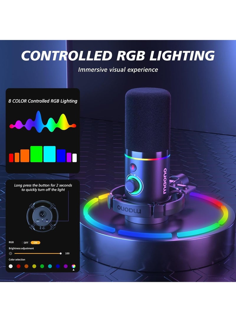 MAONO PD200XS XLR/USB Dynamic RGB Microphone Kit with Boom Arm, Mute, Gain Knob, Volume Control & Software – Black - Image 4