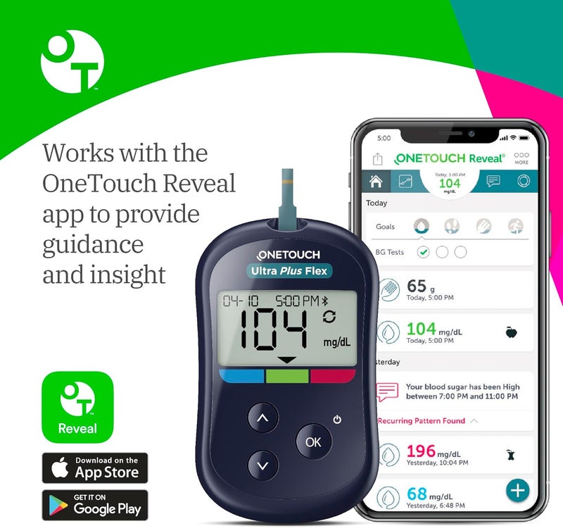 ONETOUCH مجموعة اختبار السكري OneTouch Ultra Plus Flex قيمة تشمل 1 جهاز قياس سكر الدم 1 جهاز وخز 30 إبرة وخز 30 شريط اختبار سكري  حقيبة حمل - Image 4