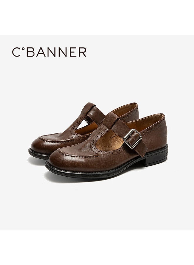 C.banner Women's Loafers Autumn New Jk Versatile Leather Shoes A25417232 Brown Size 39 - Image 4