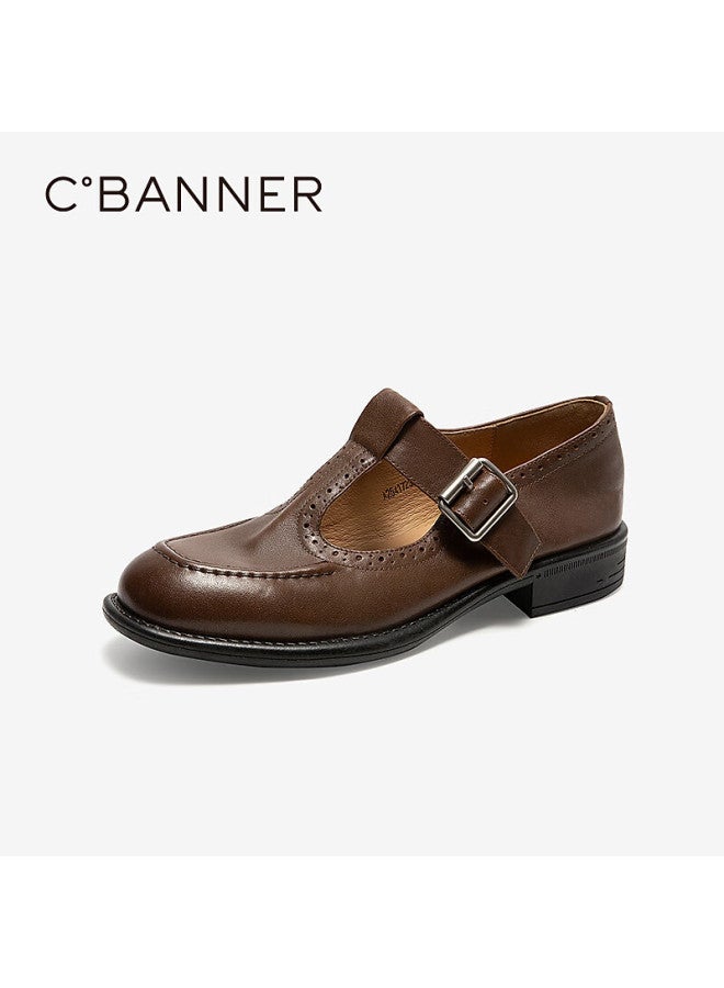 C.banner Women's Loafers Autumn New Jk Versatile Leather Shoes A25417232 Brown Size 39 - Image 1