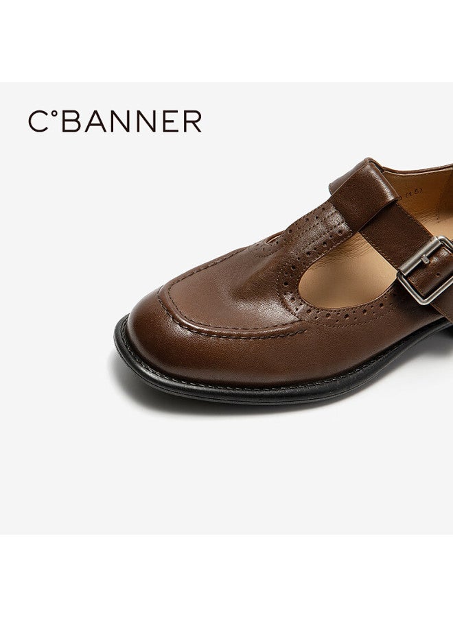 C.banner Women's Loafers Autumn New Jk Versatile Leather Shoes A25417232 Brown Size 39 - Image 3