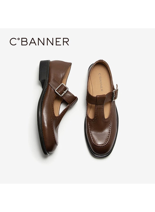 C.banner Women's Loafers Autumn New Jk Versatile Leather Shoes A25417232 Brown Size 39 - Image 2