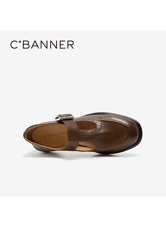 C.banner Women's Loafers Autumn New Jk Versatile Leather Shoes A25417232 Brown Size 39 - Image 5