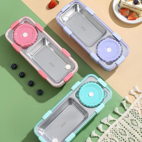 peplyf Meal Buddy Lunchbox | Stainless Steel | Solid Snacks & Meals Only | 2 Grid with 150ml Container (Green) - Image 3