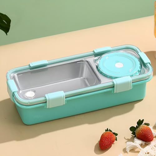 peplyf Meal Buddy Lunchbox | Stainless Steel | Solid Snacks & Meals Only | 2 Grid with 150ml Container (Green) - Image 1