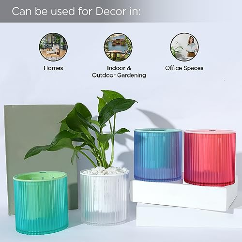 UMAI Self Watering Plant Pot - 4 inches (11 cm) Plant Pots | Plastic Automatic Watering Planters for Indoor, Outdoor, Balcony, Garden, Home, Office (Pack of 4, Multicolor) - Image 4