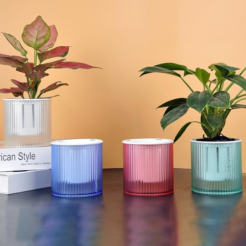UMAI Self Watering Plant Pot - 4 inches (11 cm) Plant Pots | Plastic Automatic Watering Planters for Indoor, Outdoor, Balcony, Garden, Home, Office (Pack of 4, Multicolor) - Image 1