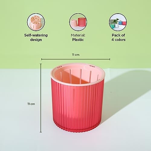 UMAI Self Watering Plant Pot - 4 inches (11 cm) Plant Pots | Plastic Automatic Watering Planters for Indoor, Outdoor, Balcony, Garden, Home, Office (Pack of 4, Multicolor) - Image 3
