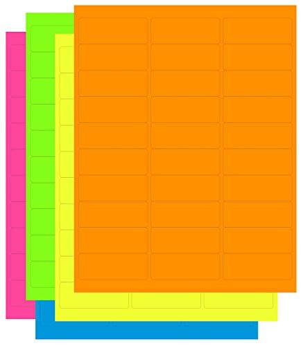 NextDayLabels Assorted Fluorescent Address Labels | 5 Colors - Green, Orange, Blue, Yellow and Pink | 5 Sheets of Each Color | 1" x 2-5/8" - 30 Per Page, from NextDayLabels | 750 Labels - Image 1