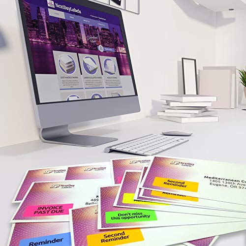 NextDayLabels Assorted Fluorescent Address Labels | 5 Colors - Green, Orange, Blue, Yellow and Pink | 5 Sheets of Each Color | 1" x 2-5/8" - 30 Per Page, from NextDayLabels | 750 Labels - Image 4