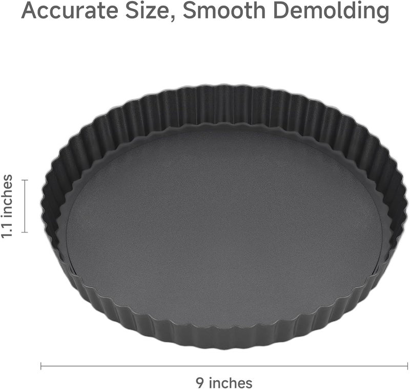 Maclia Tart Pan Removable Bottom - 9 Inch Non-Stick Carbon Steel Pie Pan for Baking Tarts, Pies, Quiches, Brownies, Quiche Baking Dish with Fluted Edges, Fruit Tart Mold - Image 2