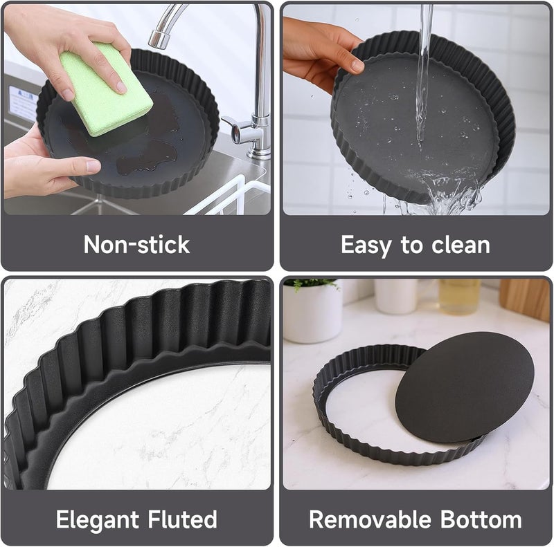 Maclia Tart Pan Removable Bottom - 9 Inch Non-Stick Carbon Steel Pie Pan for Baking Tarts, Pies, Quiches, Brownies, Quiche Baking Dish with Fluted Edges, Fruit Tart Mold - Image 4