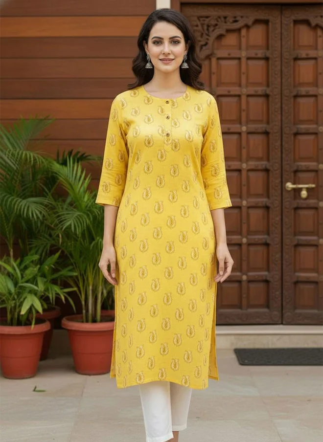Floral Printed Yellow Kurta for Women