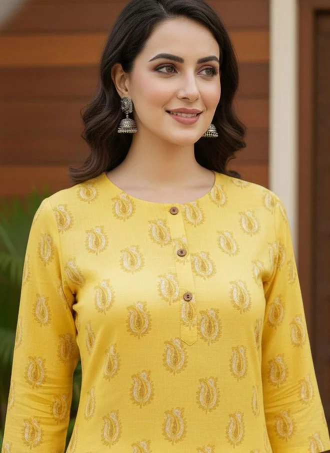 Saka Designs Floral Printed Yellow Kurta for Women