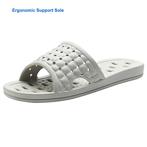 COZYAREA Shower Shoes Quick Dry Non-Slip Bathroom Slippers for Men Women Dorm Home Slides Grey Size 9.5-10 Women/8.5-9 Men - Image 4