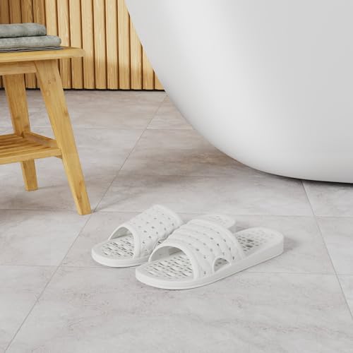 COZYAREA Shower Shoes Quick Dry Non-Slip Bathroom Slippers for Men Women Dorm Home Slides Grey Size 9.5-10 Women/8.5-9 Men - Image 2