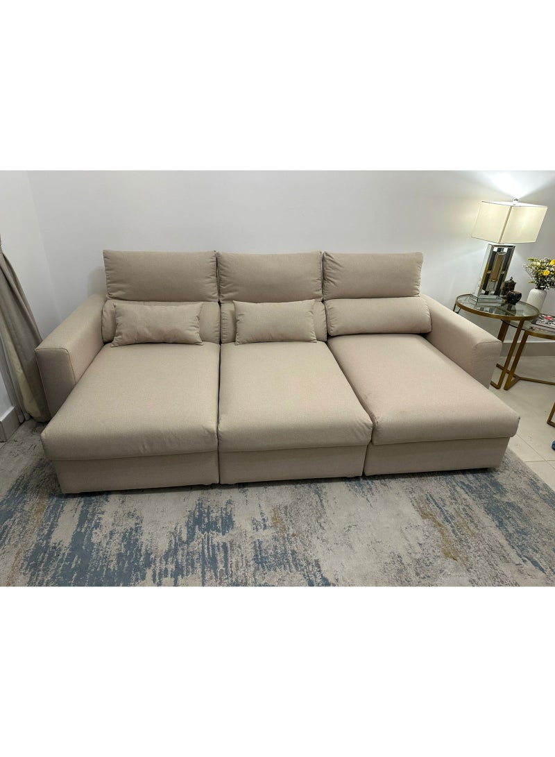 L-Shaped 3-Seater Sofa, Modern Beige Linen Sectional Couch with Side Storage Pocket & Soft Cushion, Space-Saving Corner Sofa for Living Room, Apartment, Office, Bedroom, Guest Room, Home Furniture (Beige) - Image 3