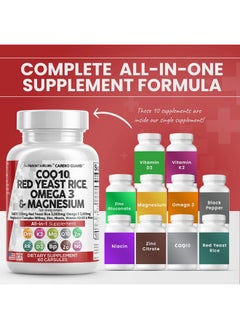 Clean Nutraceuticals Coq10 200Mg Red Yeast Rice 3000Mg Omega 3 3000Mg Magnesium Complex 500Mg Niacin Zinc Vitamin K2 D3 Heart Health Support Vitamins For Women And Men With Vitamin B3 Coenzyme Q10 Made In Usa 60 Caps  - Image 3