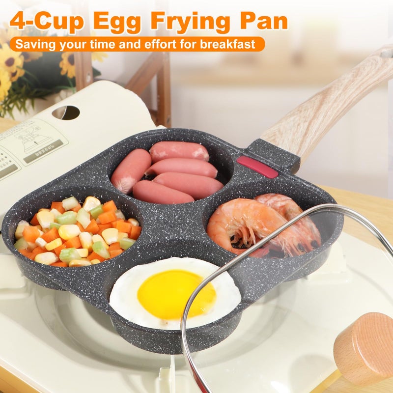 AHFLRITO AHFLRTO 4 Cup Egg Pans Nonstick, Aluminum Omelette Pan with Lid, Healthy Egg Skillet for Eggs, Pancakes, Crepes, Sandwiches, Compatible with Gas Stove & Induction Cooktop - Image 3