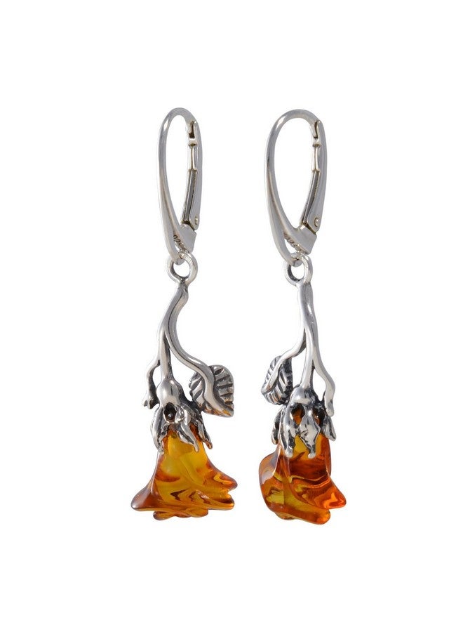 HolidayGiftShops Amber Earrings Gia Certified Baltic Honey Dangling Amber Dangling Earrings Roses 925 Sterling Silver Dangle Earrings Sterling Silver Jewelry Collection - Image 1