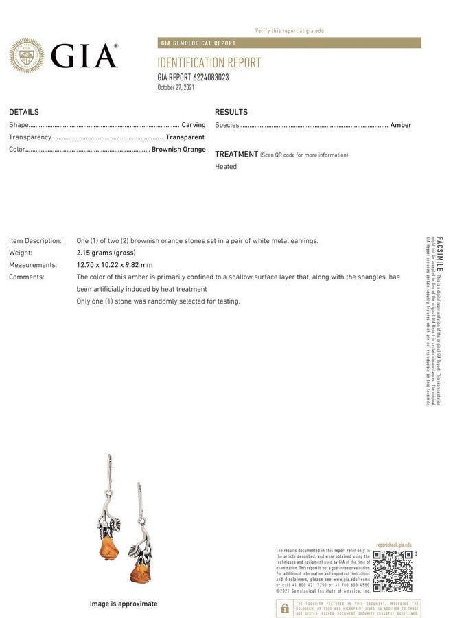 HolidayGiftShops Amber Earrings Gia Certified Baltic Honey Dangling Amber Dangling Earrings Roses 925 Sterling Silver Dangle Earrings Sterling Silver Jewelry Collection - Image 4