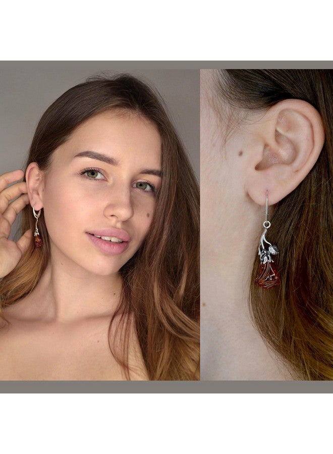 HolidayGiftShops Amber Earrings Gia Certified Baltic Honey Dangling Amber Dangling Earrings Roses 925 Sterling Silver Dangle Earrings Sterling Silver Jewelry Collection - Image 2