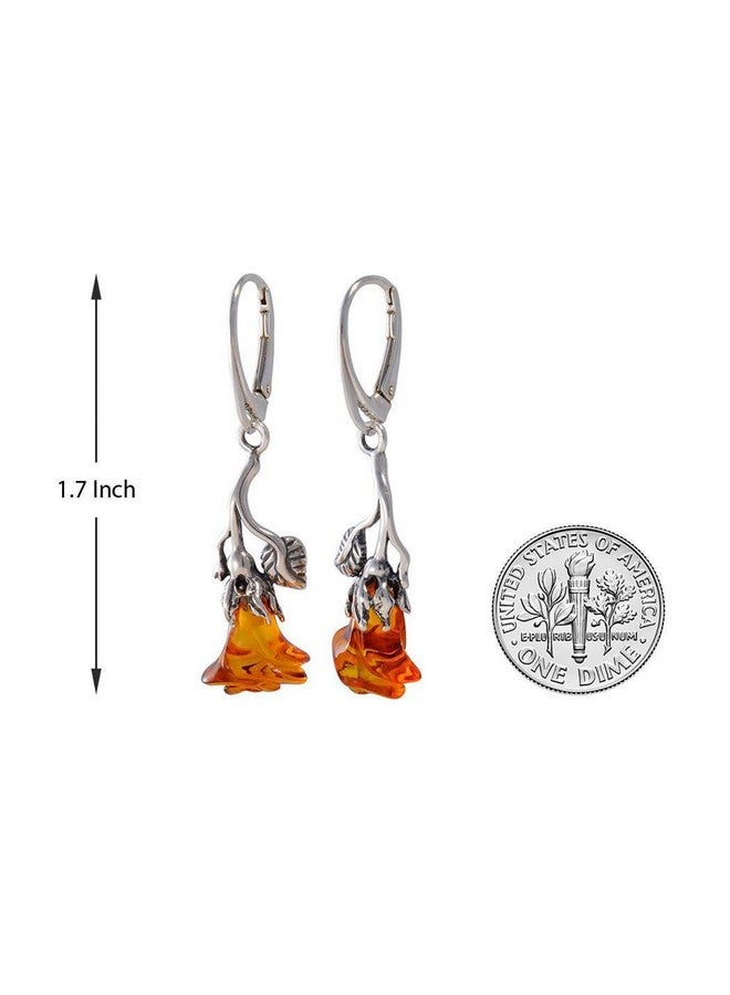 HolidayGiftShops Amber Earrings Gia Certified Baltic Honey Dangling Amber Dangling Earrings Roses 925 Sterling Silver Dangle Earrings Sterling Silver Jewelry Collection - Image 3