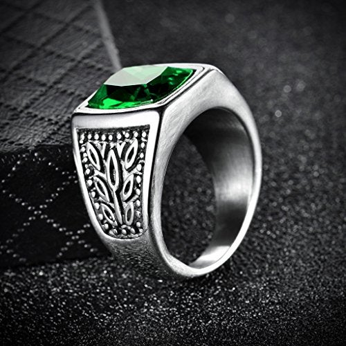MASOP Stainless Steel Green Emerald Color Big Zircon Square Stone Statement Ring Size 8 - Image 4
