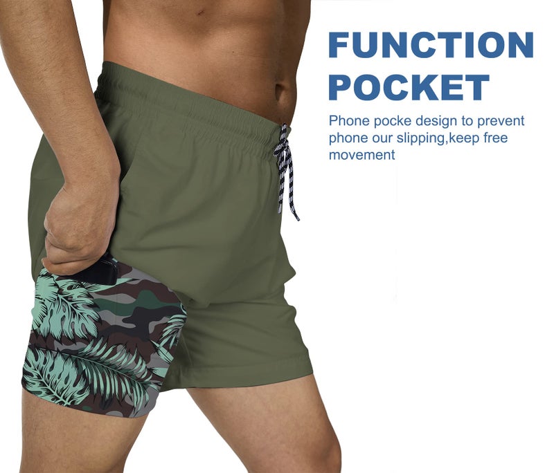 Cozople Compression Lined Swim Trunks Hibiscus Graphic Bathing Suit Stretchy Swimwear No Chafe Swimming Beach Board Shorts for Casual Shorts with Pockets - Image 2