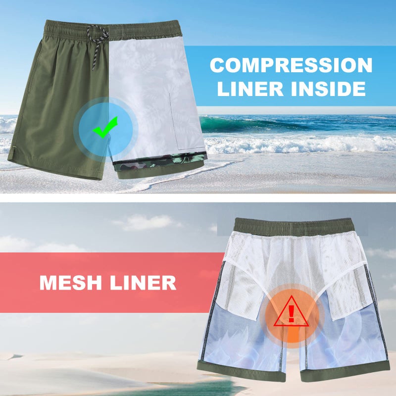 Cozople Compression Lined Swim Trunks Hibiscus Graphic Bathing Suit Stretchy Swimwear No Chafe Swimming Beach Board Shorts for Casual Shorts with Pockets - Image 5