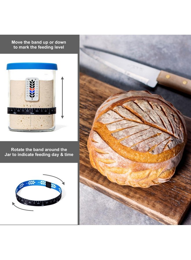 BALCI Premium Sourdough Starter Jar - 40oz Large Sourdough Jar with Marked Feeding Band, Thermometer, Scraper, Cloth Cover and Silicone Lid/Base, Wide Mouth Starter Kit - Blue - Image 5