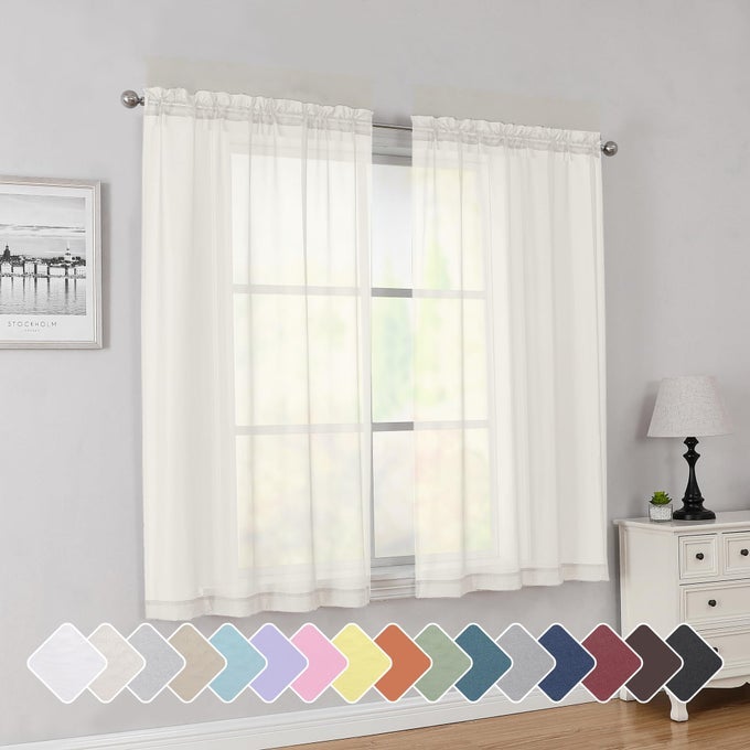 IVORY SHORT SHEER CURTAINS 45 INCH LENGTH FOR SMALL WINDOWS ROD POCKET 2 PANELS SET SOLID VOILE DRAPES WINDOW SHEER CURTAINS FOR BEDROOM BATHROOM KIDS ROOM KITCHEN 42X45 INCH IVORY